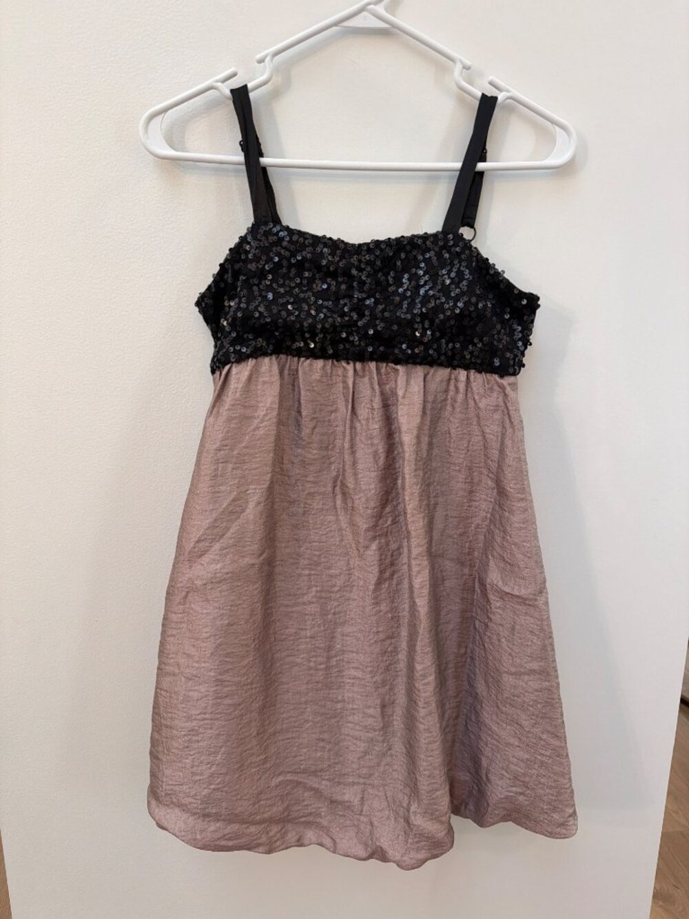 Plum Girls 14 Black Sequin Rose Bubble Hem Babydoll Dress With Adjustable Straps